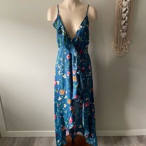 Dress Forum Ruffle Floral High Low Wrap Style Maxi Dress Size Medium Y2K Vibes